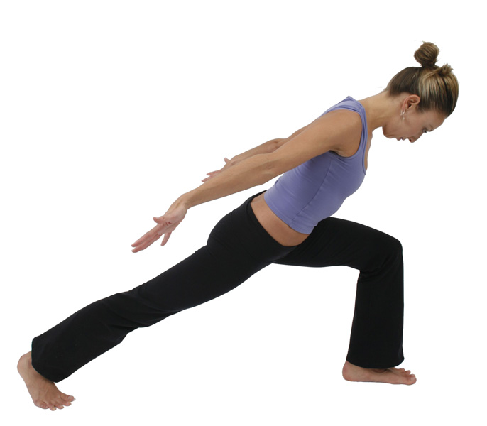 Slim Woman Doing Crescent Lunge Variation Yoga Pose